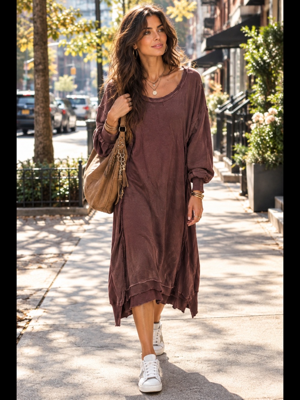 NWOT We The Free Camden Maxi Sweatshirt in Burgundy- S oversized